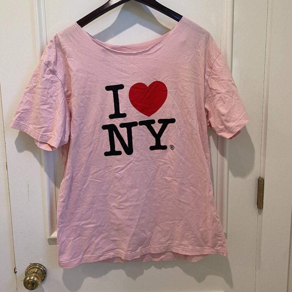 pink i <3 ny off the shoulder t-shirt